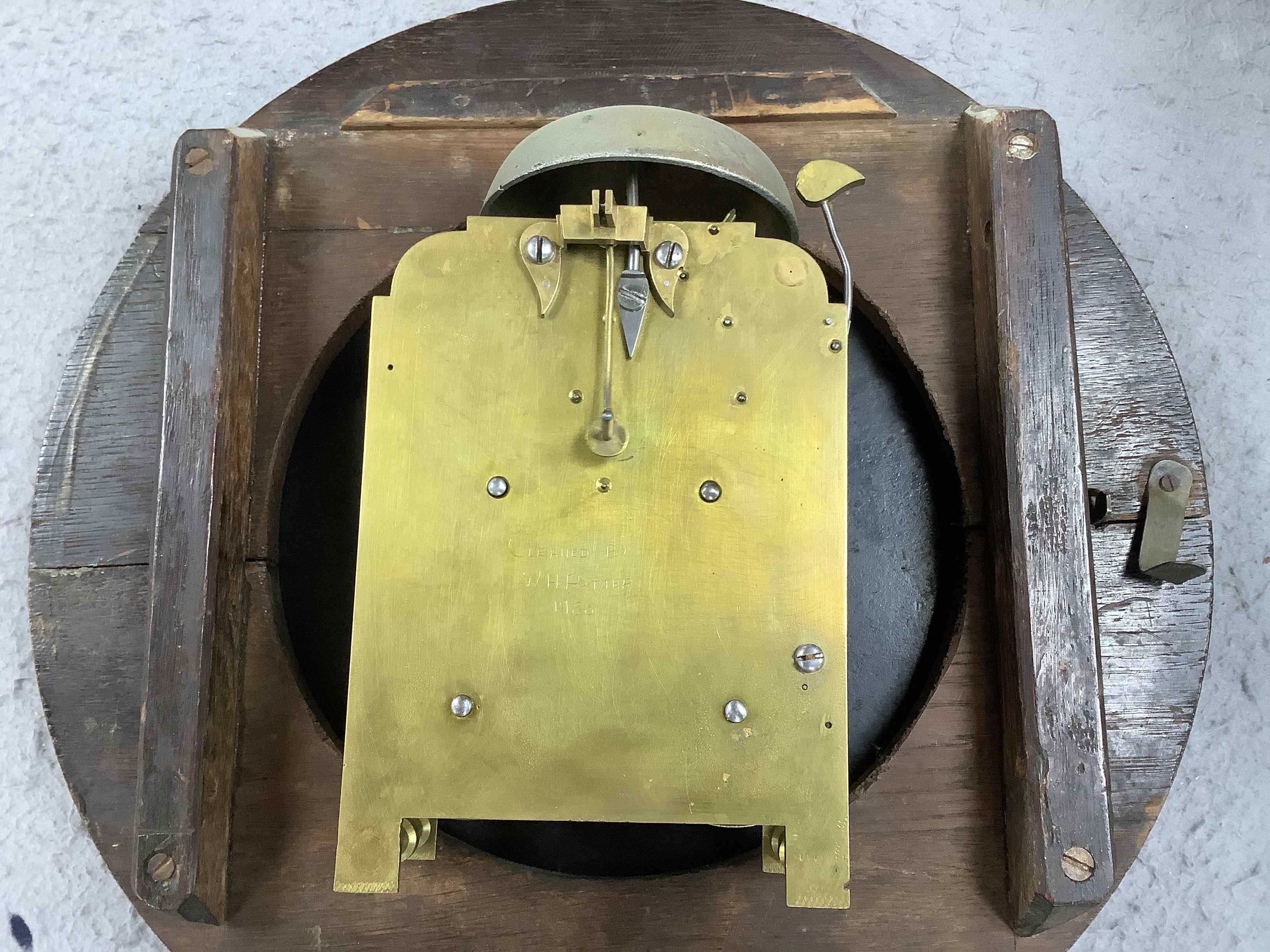 A 19th century oak eight day drop dial wall clock, with twin fusee movement, 65cm